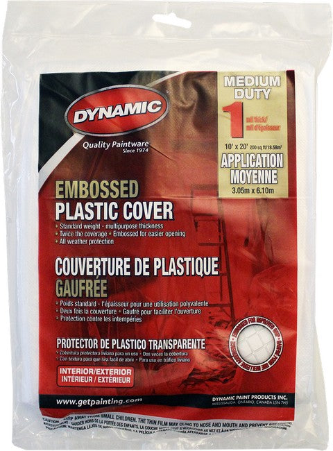 Dynamic 00388 10' x 20' 1mil Flat Packed Embossed Clear Plastic Drop Cloth