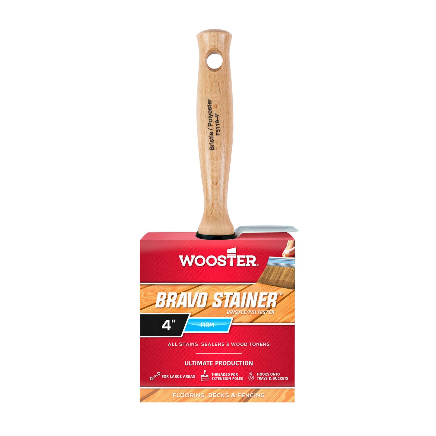 WOOSTER 4" BRAVO STAINER BRISTLE PAINT BRUSH F5116-4