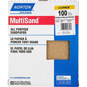 Norton 00358 9" x 11" 100C MultiSand Paper Sheets UPC 25Pk