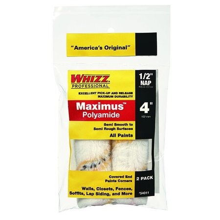 WHIZZ MAXIMUS 4" POLYAMIDE 1/2" NAP ROLLER COVERS 2 PACK