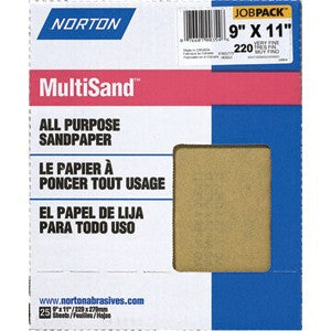 Norton 00354 9" x 11" 220A MultiSand Paper Sheets UPC 25Pk